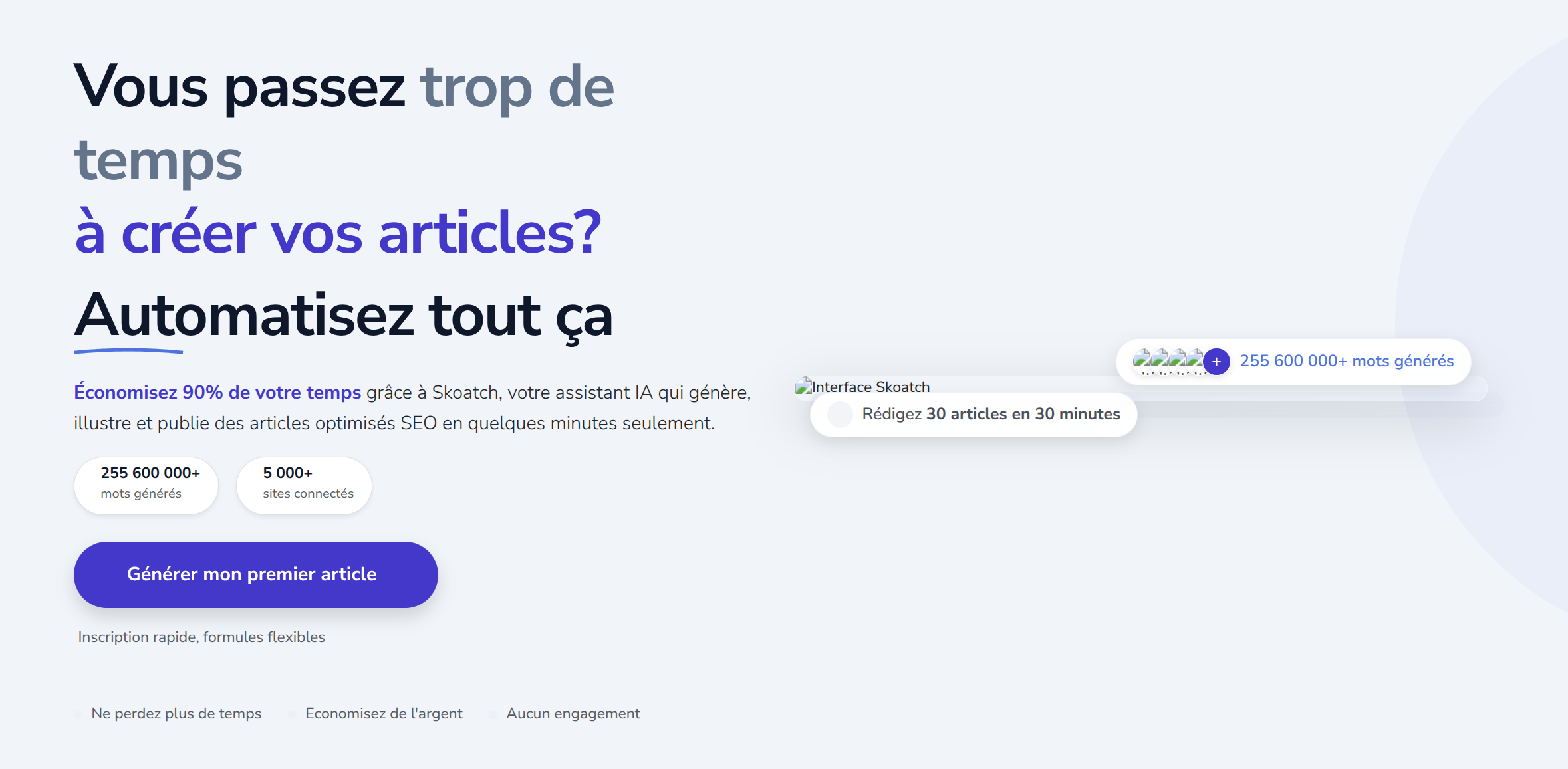Interface Skoatch — rédaction IA qualité éditoriale