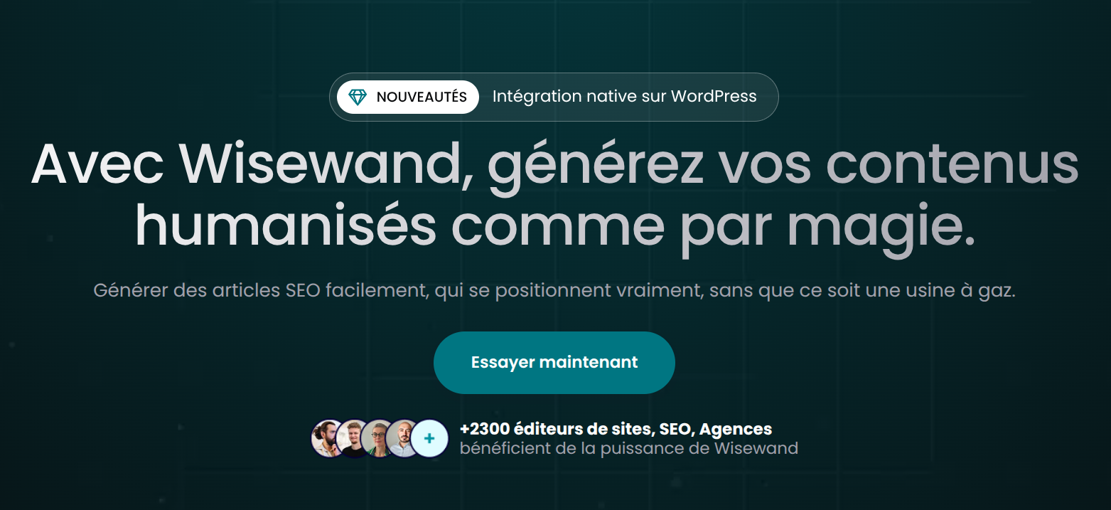 Interface Wisewand — rédaction IA & SEO