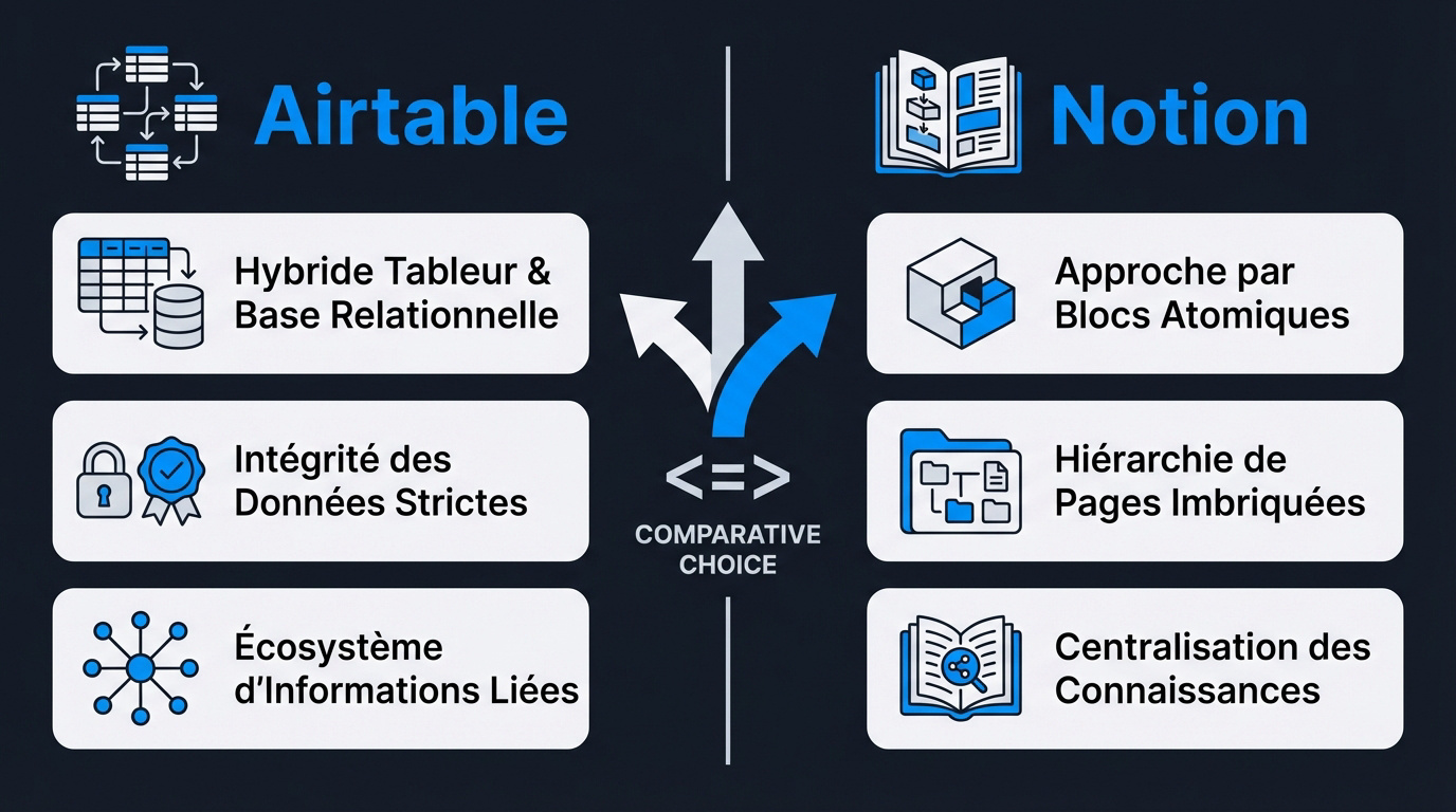 Comparaison des fonctionnalités de base de données entre Airtable et Notion